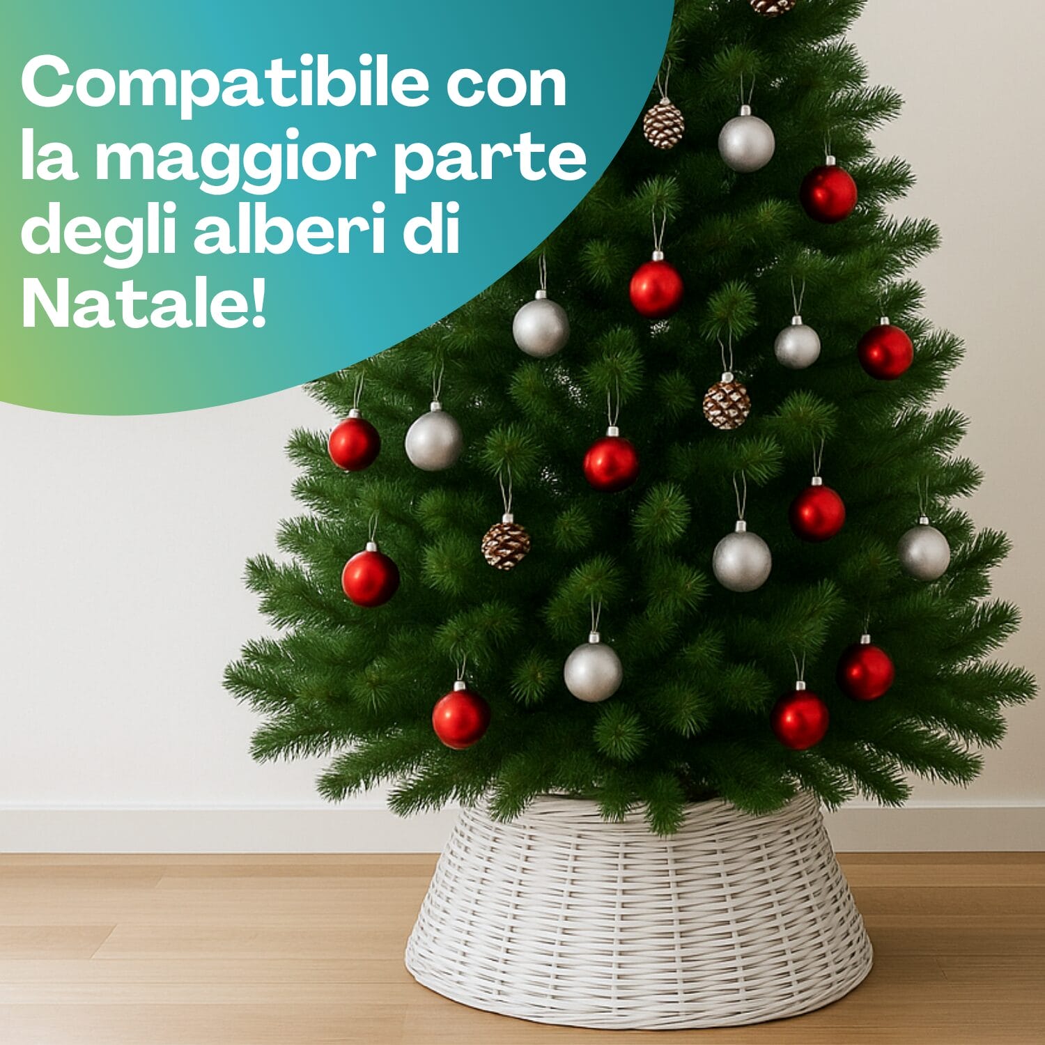 albero-gonna-copribase Gonna copri base albero di Natale in vimini bianco Ø40-60 cm, decorazione natalizia elegante
