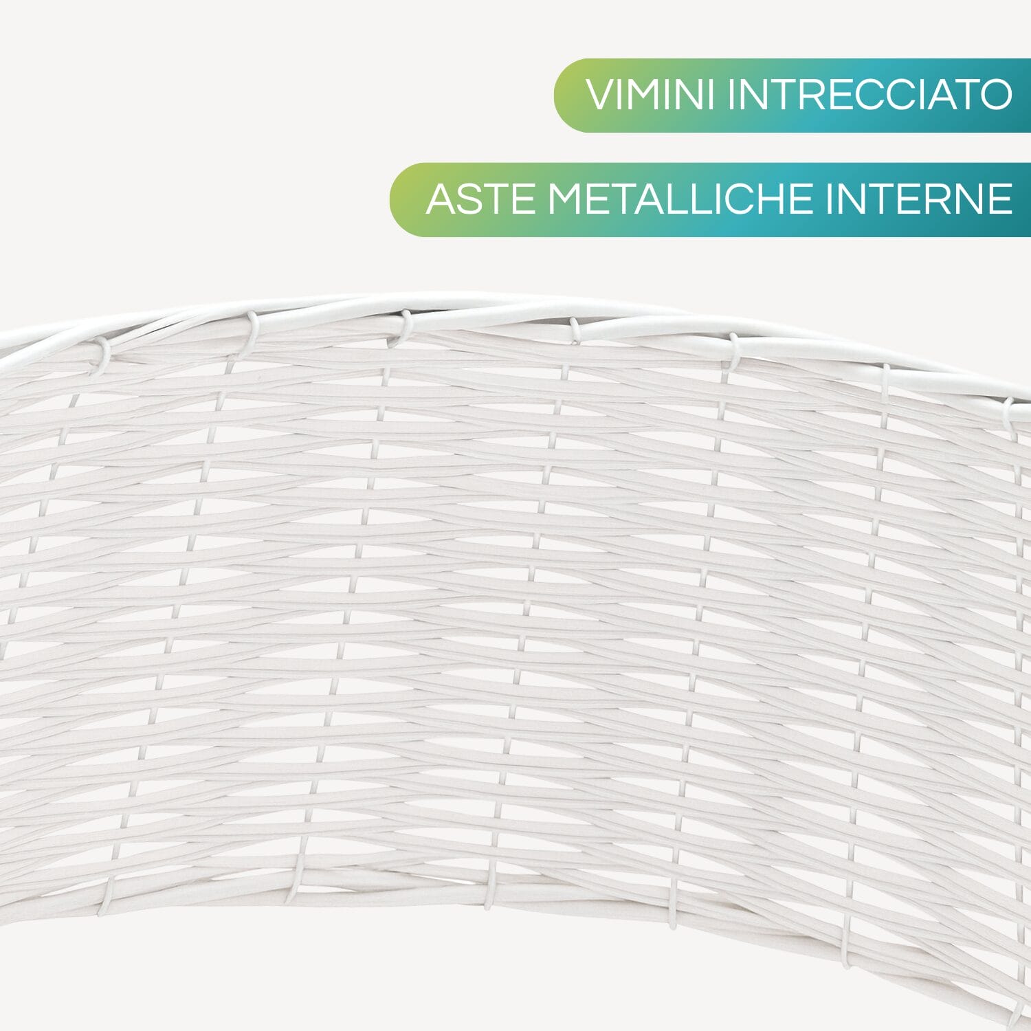 intreccio-gonna-copribase Dettaglio intreccio in vimini bianco con aste metalliche della gonna copri base albero di Natale