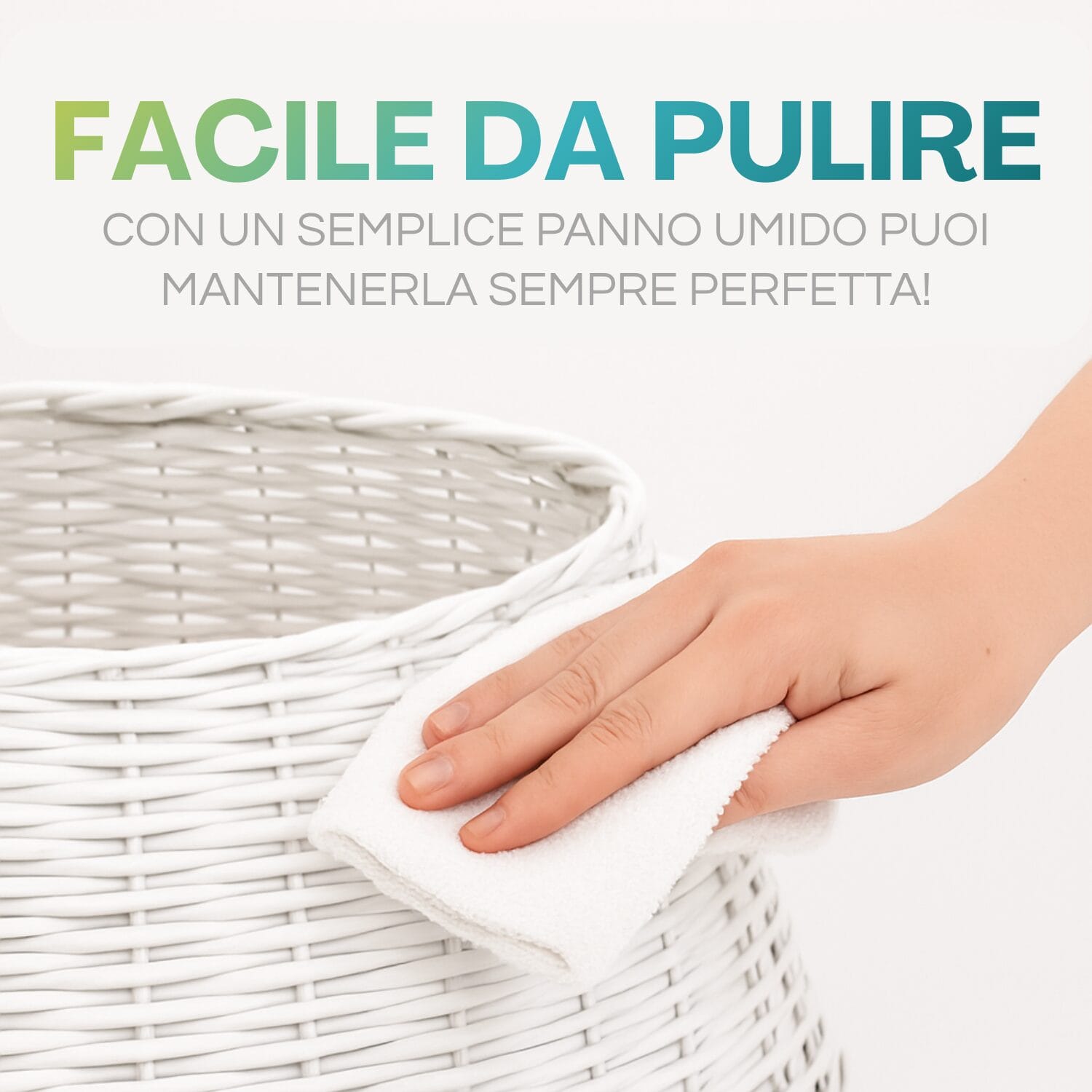 pulizia-gonna-copribase Gonna copri base albero di Natale in vimini bianco pulita con panno umido, facile da mantenere