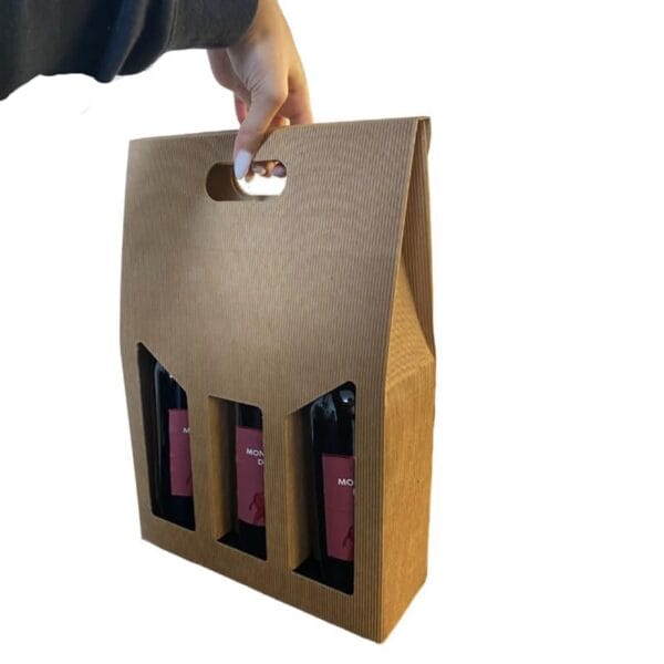 Scatole Portabottiglie A Valigetta - Confezione Da 3 Per 2 Bottiglie Di Vino, Cartone Avana - Foto 13