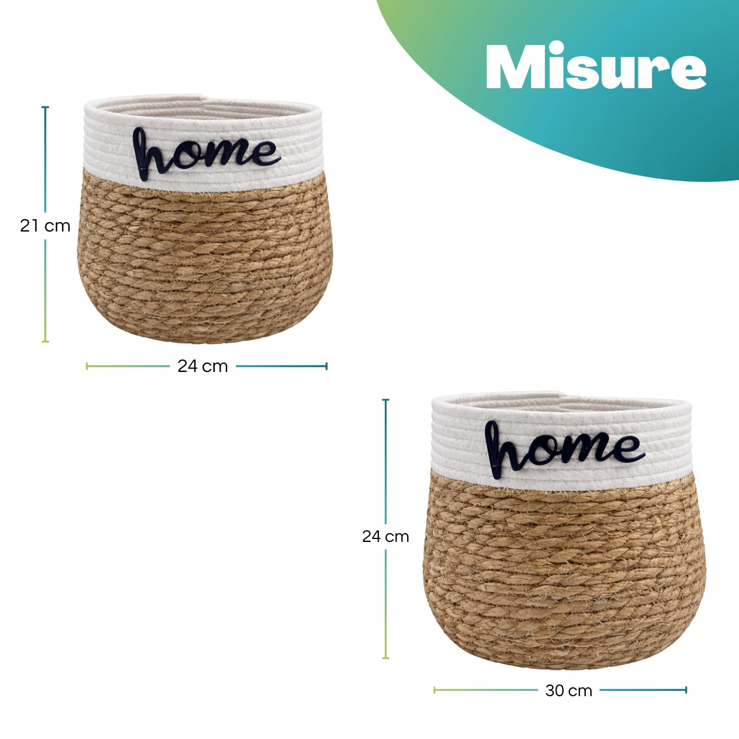 Cestino rotondo in corda con scritta Home, dimensioni 24x21 cm, organizer multiuso Cestino rotondo in corda con scritta Home, dimensioni 30x24 cm, portaoggetti casa