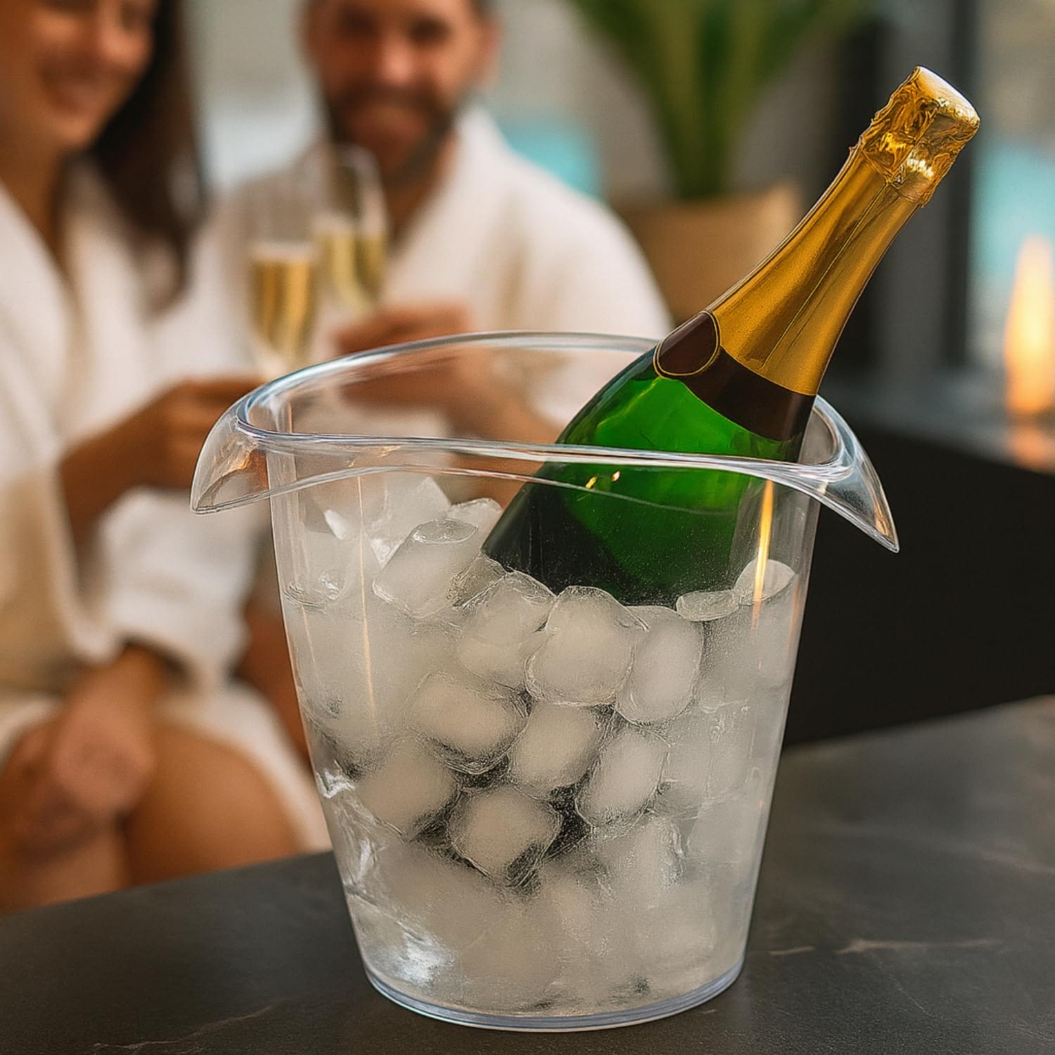 Portabottiglie vino spumante in plastica trasparente 27x24 cm infrangibile