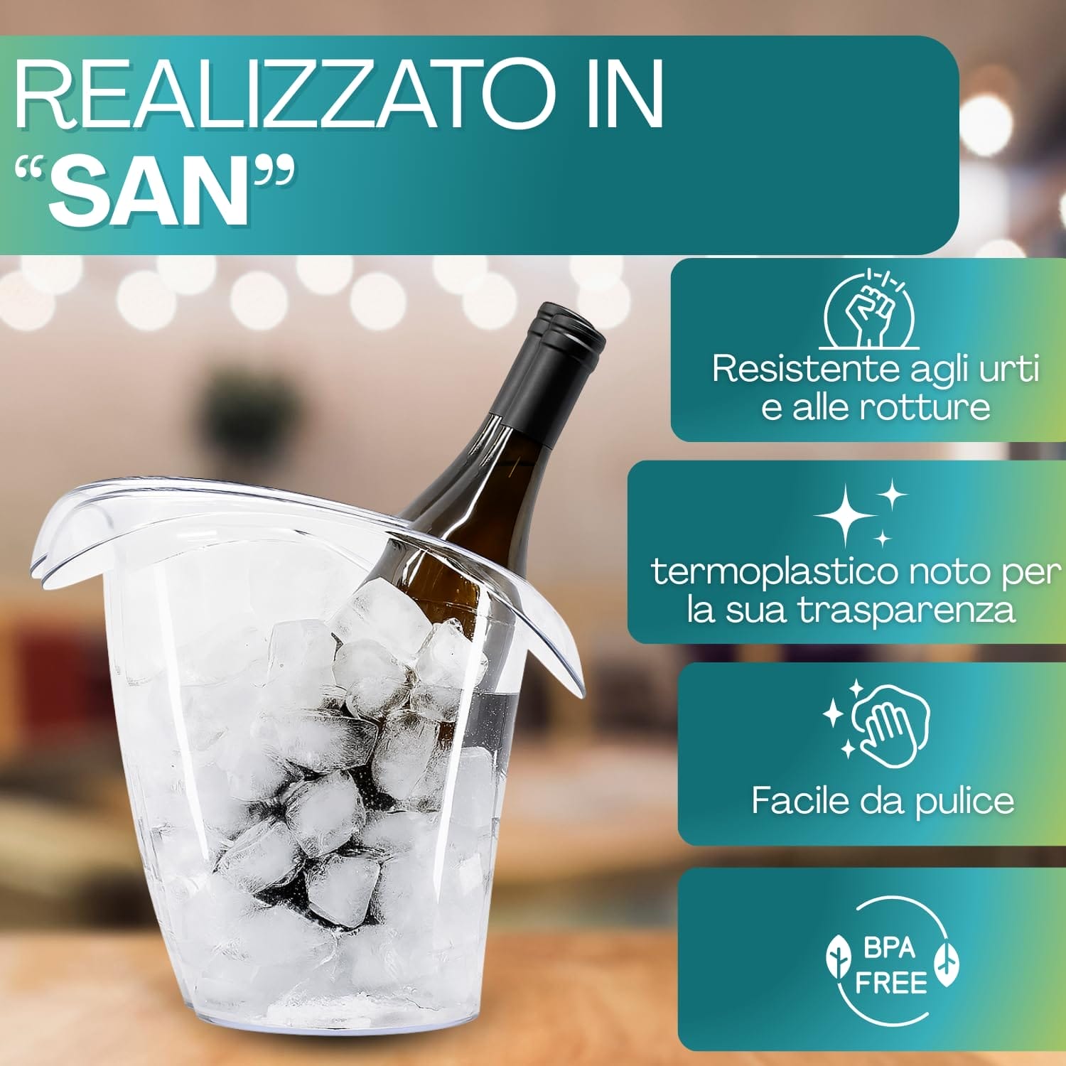 Secchiello ghiaccio SAN plastica trasparente BPA free resistente agli urti