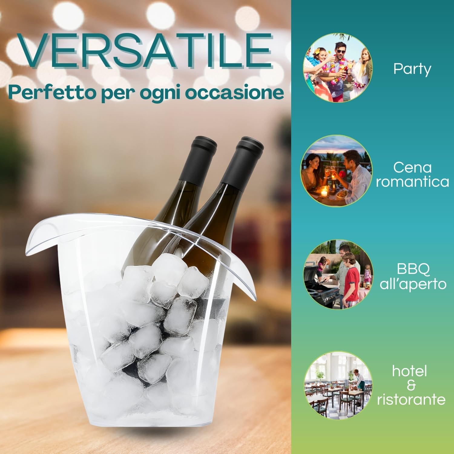 Secchiello ghiaccio 3L plastica trasparente per vino spumante feste e party