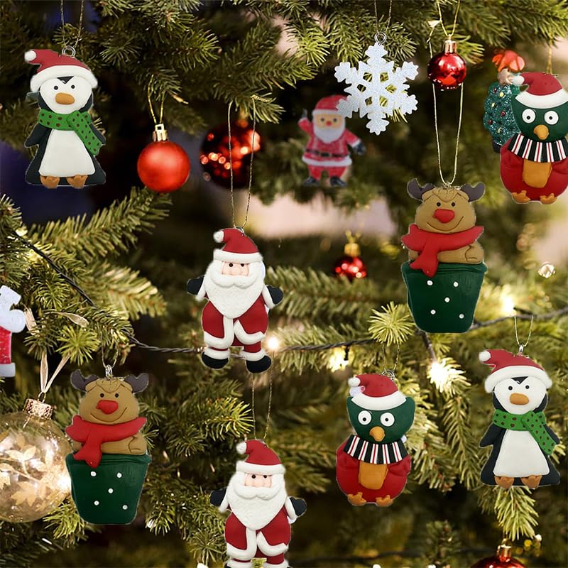 Set 24 pendenti per albero di Natale 8 cm colorati, decorazioni natalizie assortite