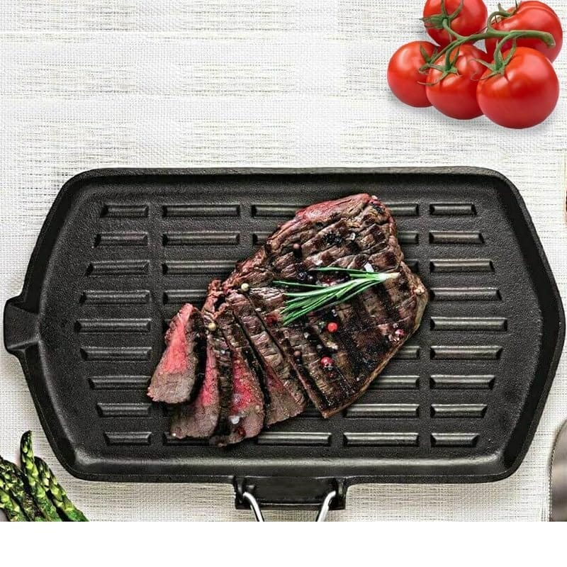 Bistecchiera in ghisa 23x36 cm con carne grigliata e spezie