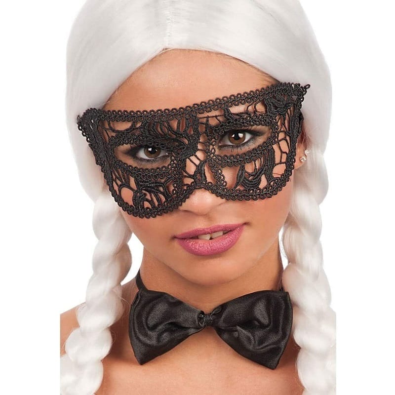 Maschera veneziana nera in pizzo macramè per donna – elegante accessorio sexy da festa