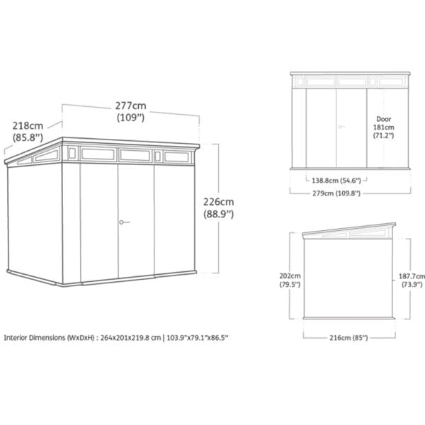 Casetta Keter Grigia Artisan 9x7 in DUOTECH, misura 277x218x226H cm