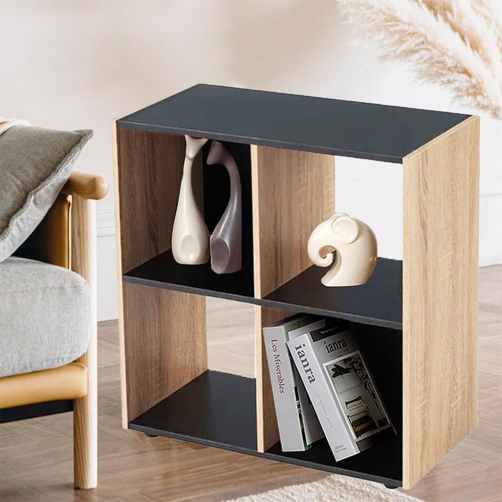 Libreria moderna a 4 cubi 60x29x62 cm in MDF grigio e legno scaffale salvaspazio