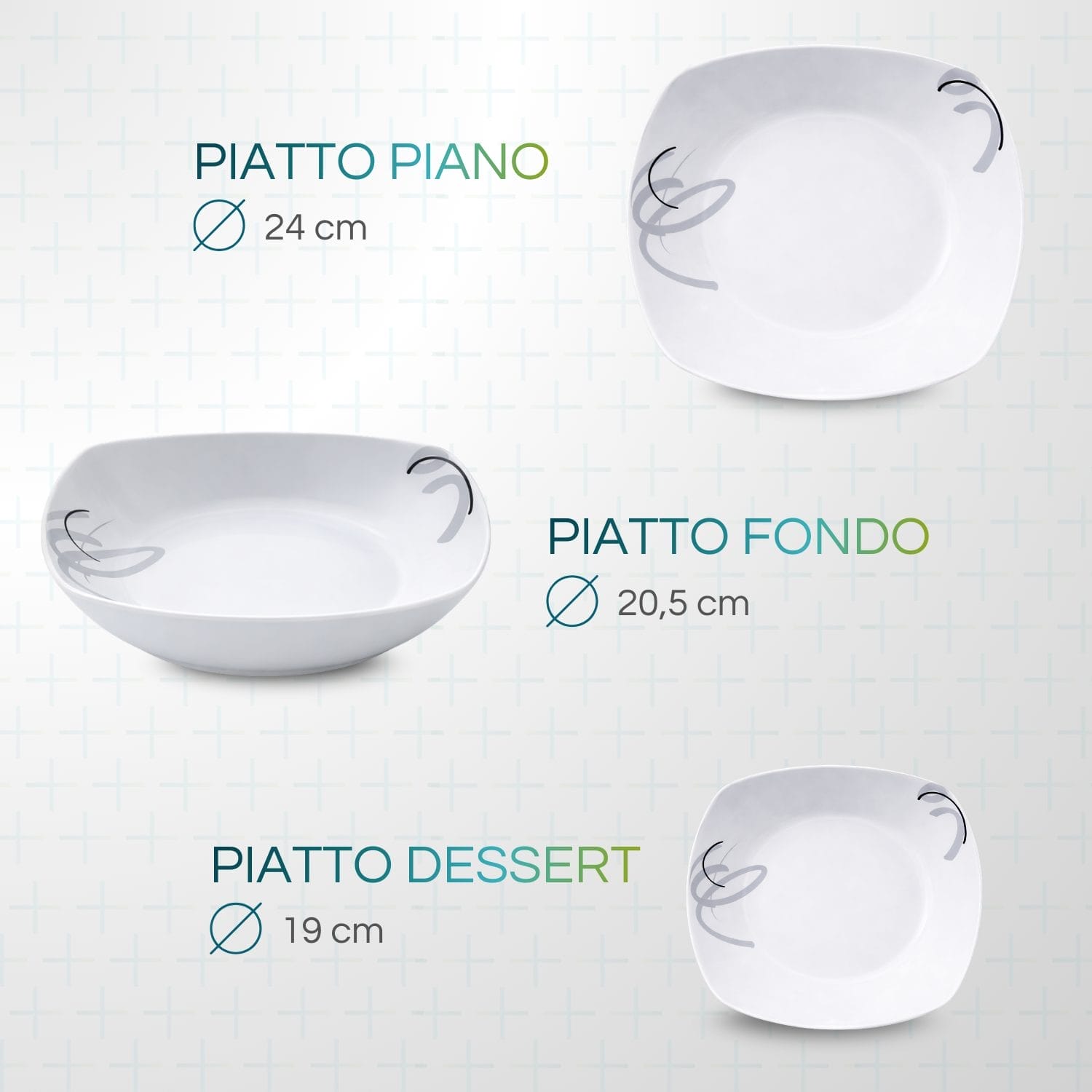 piatti quadrati misure Servizio piatti ceramica misure piatto piano fondo dessert