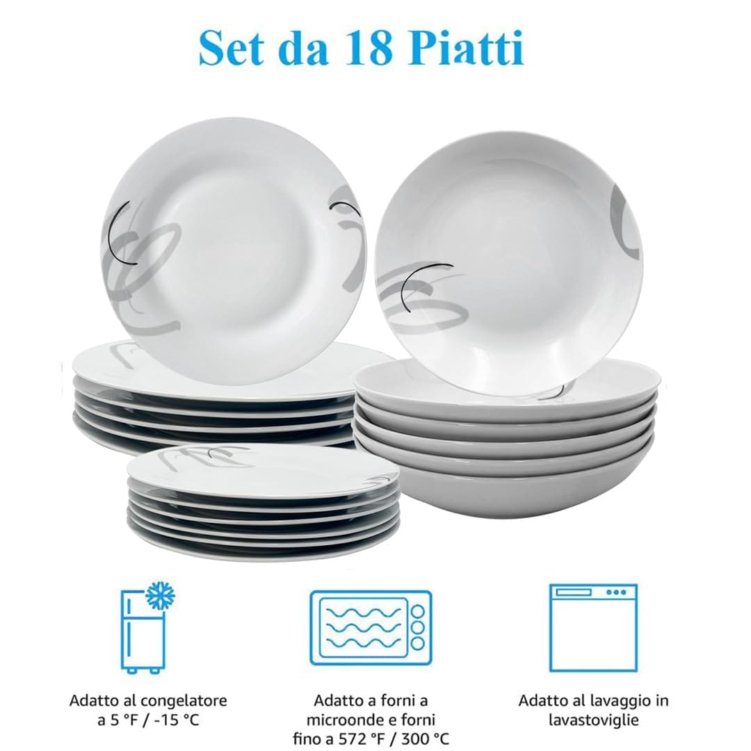 Set piatti porcellana 18 pezzi adatti a microonde freezer e lavastoviglie