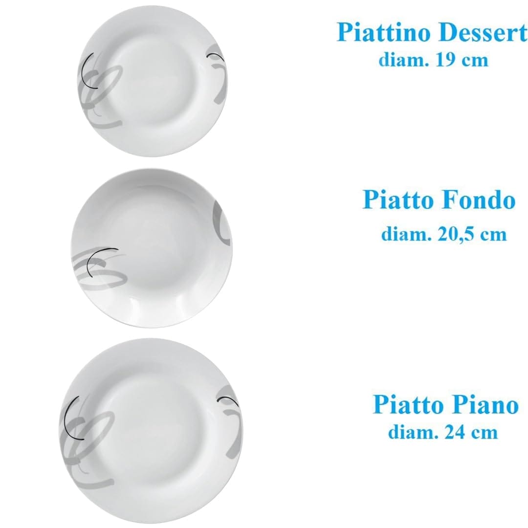 Piatti rotondi in porcellana con misure 19, 20.5 e 24 cm set 18 pezzi