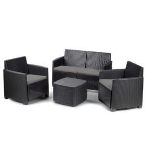 Set Giardino per 4 Posti in Rattan Antracite