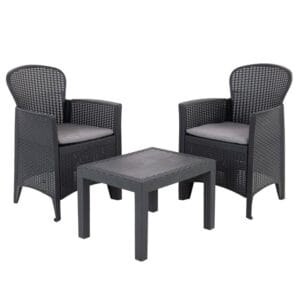 Salottino da giardino Rattan con cuscini con 1 tavolino e 2 portone
