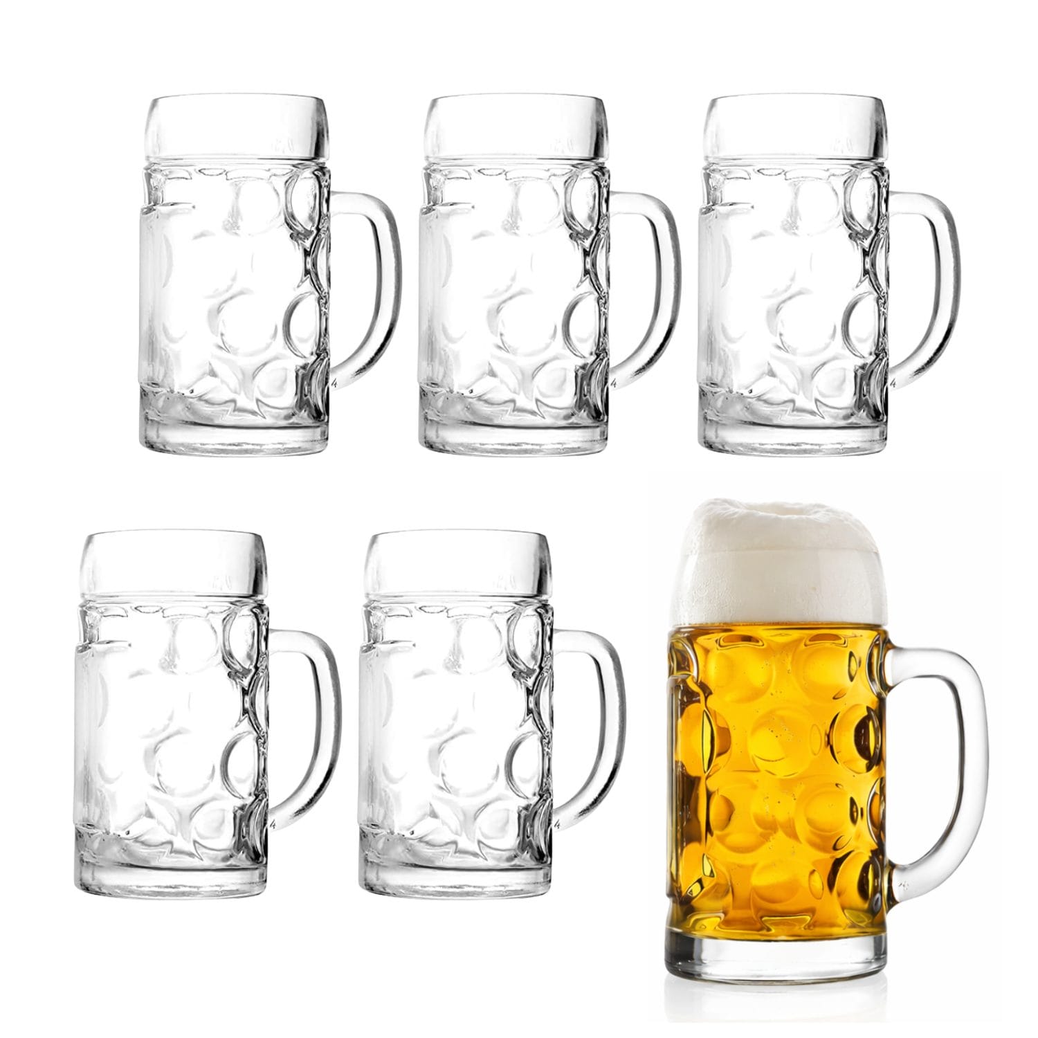 Set 6 boccali birra in vetro con manico stile tedesco