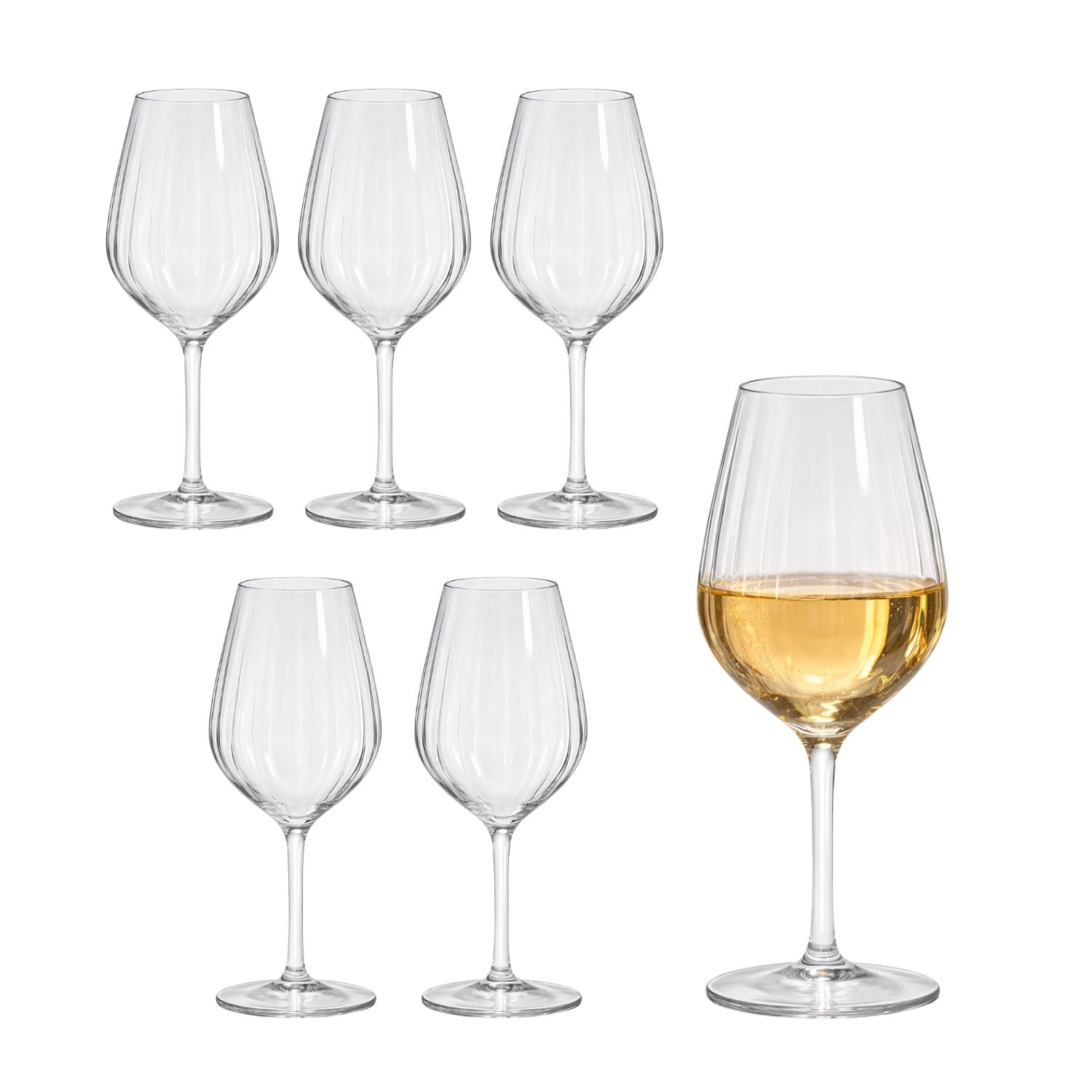 Set 6 calici vino bianco in vetro trasparente stelo lungo