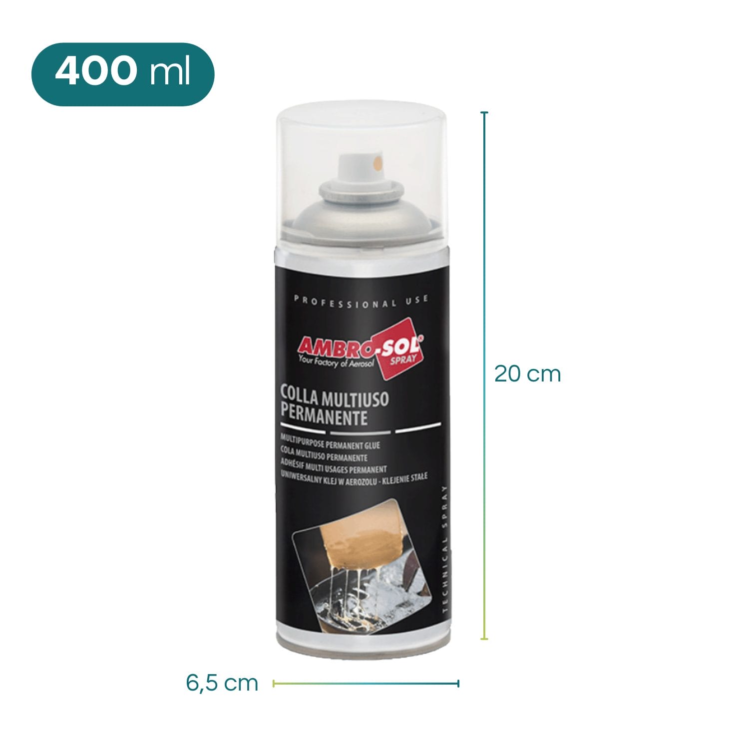 Colla spray permanente Ambro-Sol 400 ml bomboletta 20 cm uso professionale