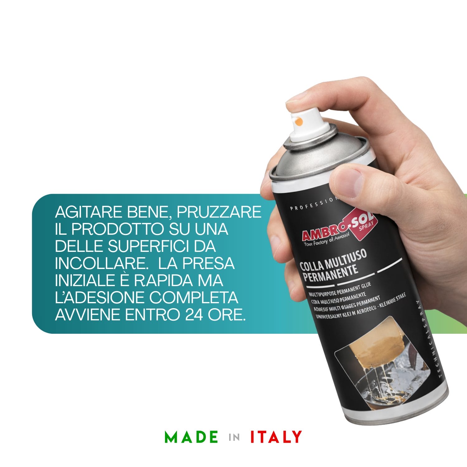 Colla spray permanente Ambro-Sol con presa rapida e adesione completa in 24 ore
