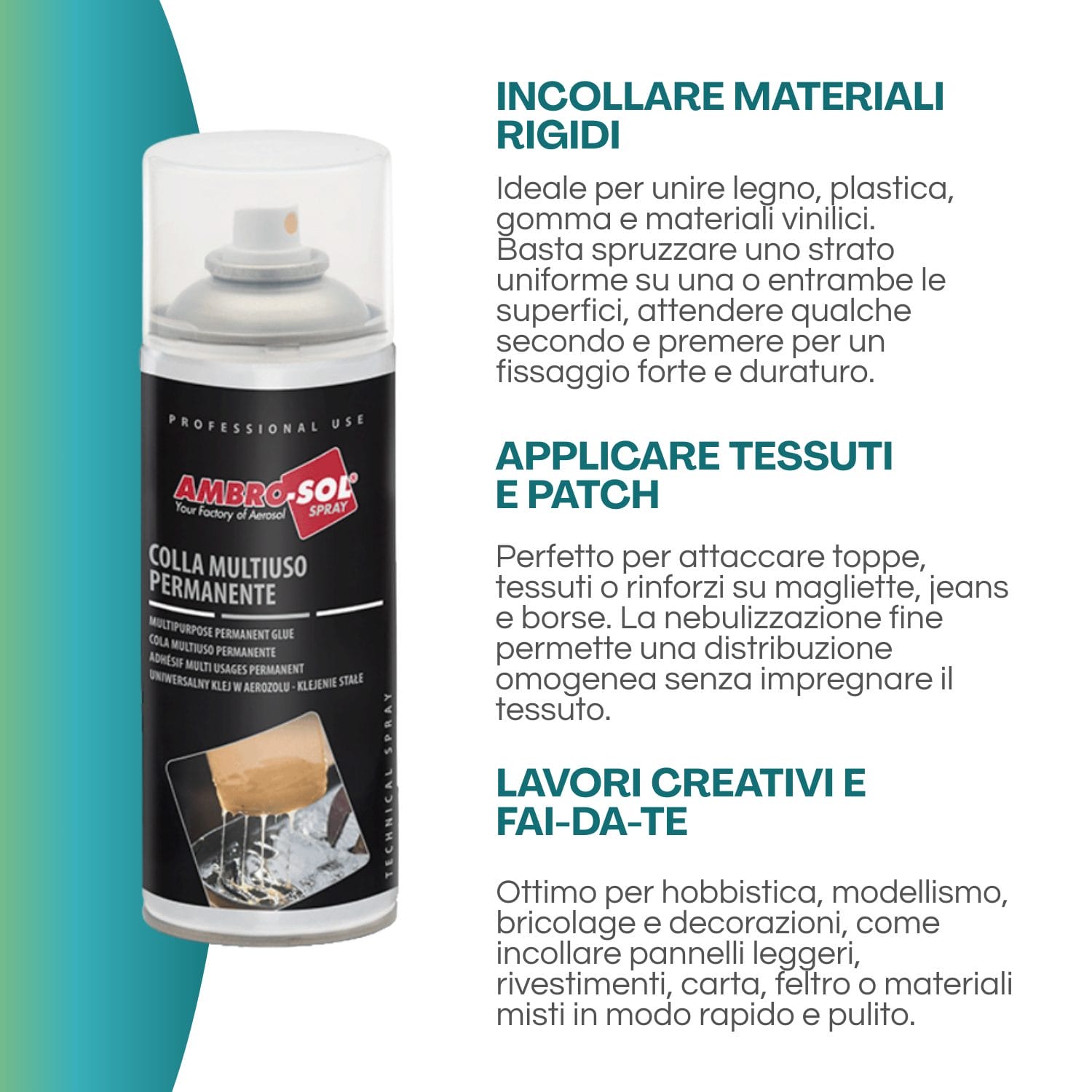 Colla spray permanente Ambro-Sol per fai da te bricolage e lavori creativi