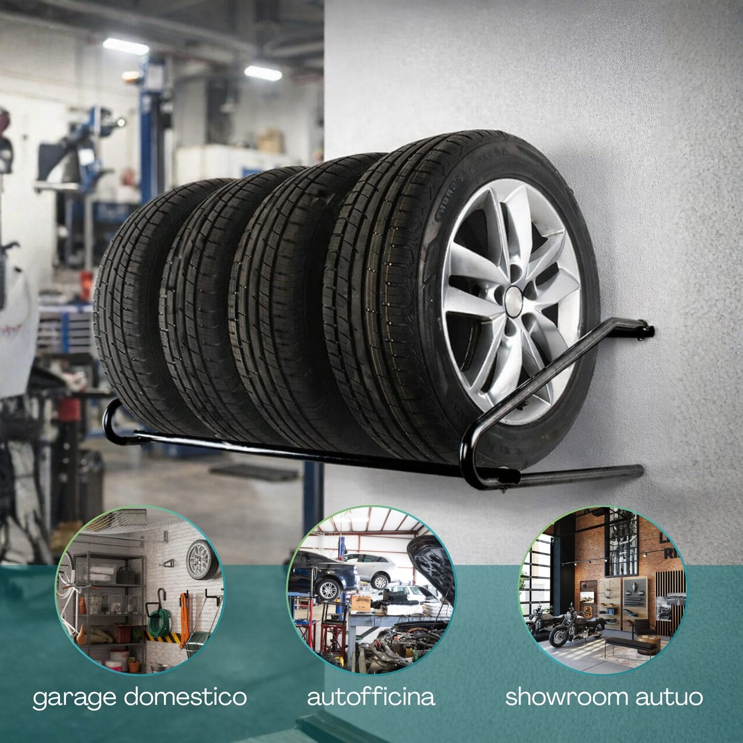 Portagomme da parete per garage domestico officina e showroom auto