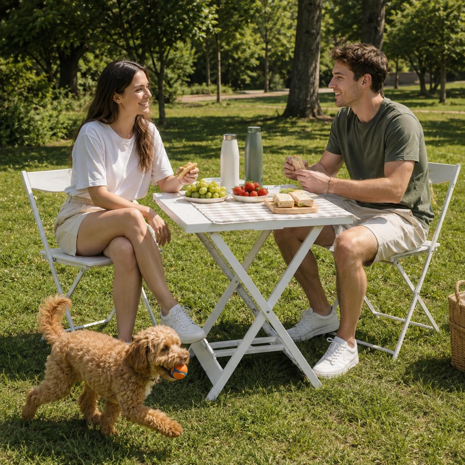 Tavolo pieghevole ARNO bianco per picnic e giardino con design compatto salvaspazio