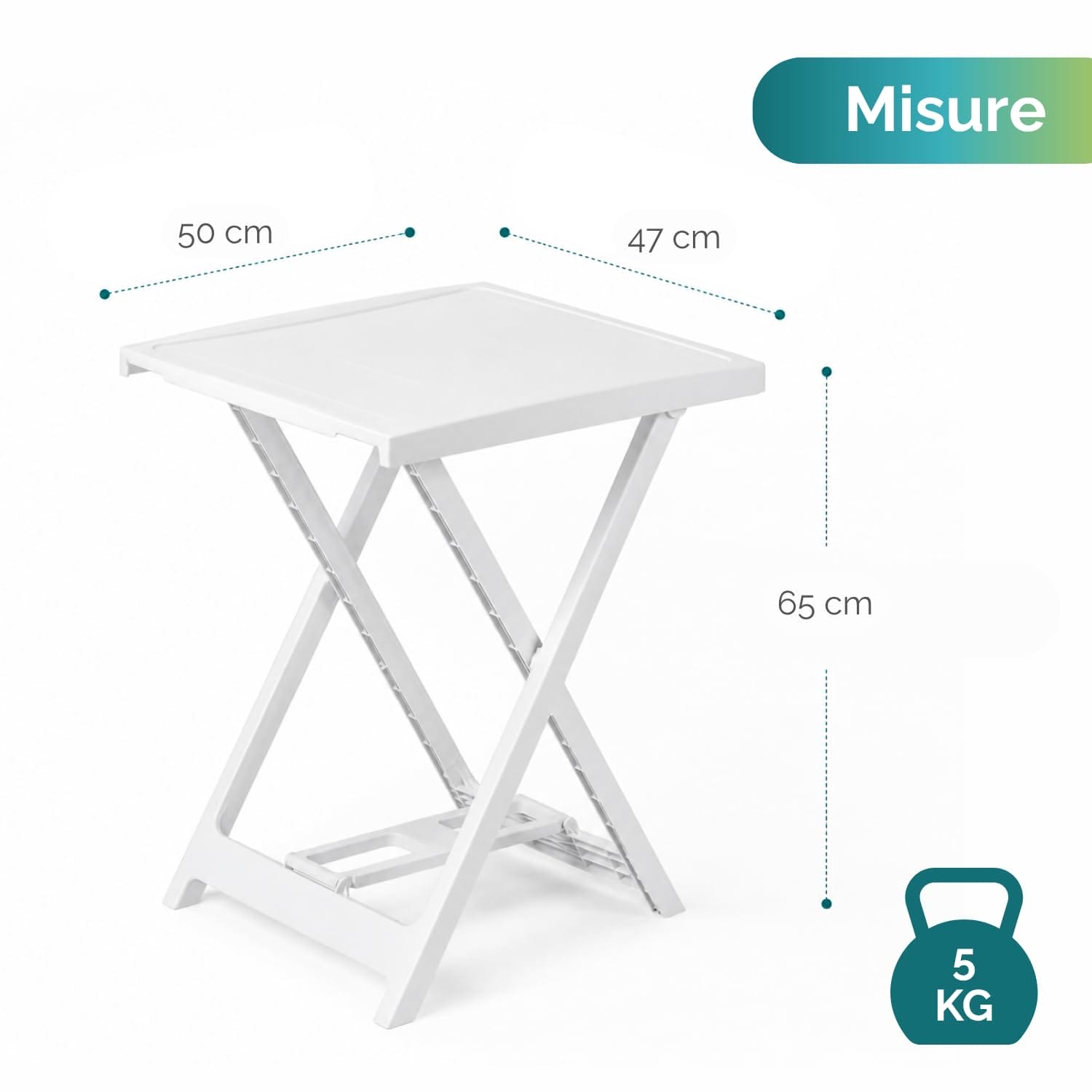 Dimensioni Tavolo ARNO 50x47x65 cm Tavolo da giardino ARNO pieghevole bianco dimensioni 50x47x65 cm leggero e compatto