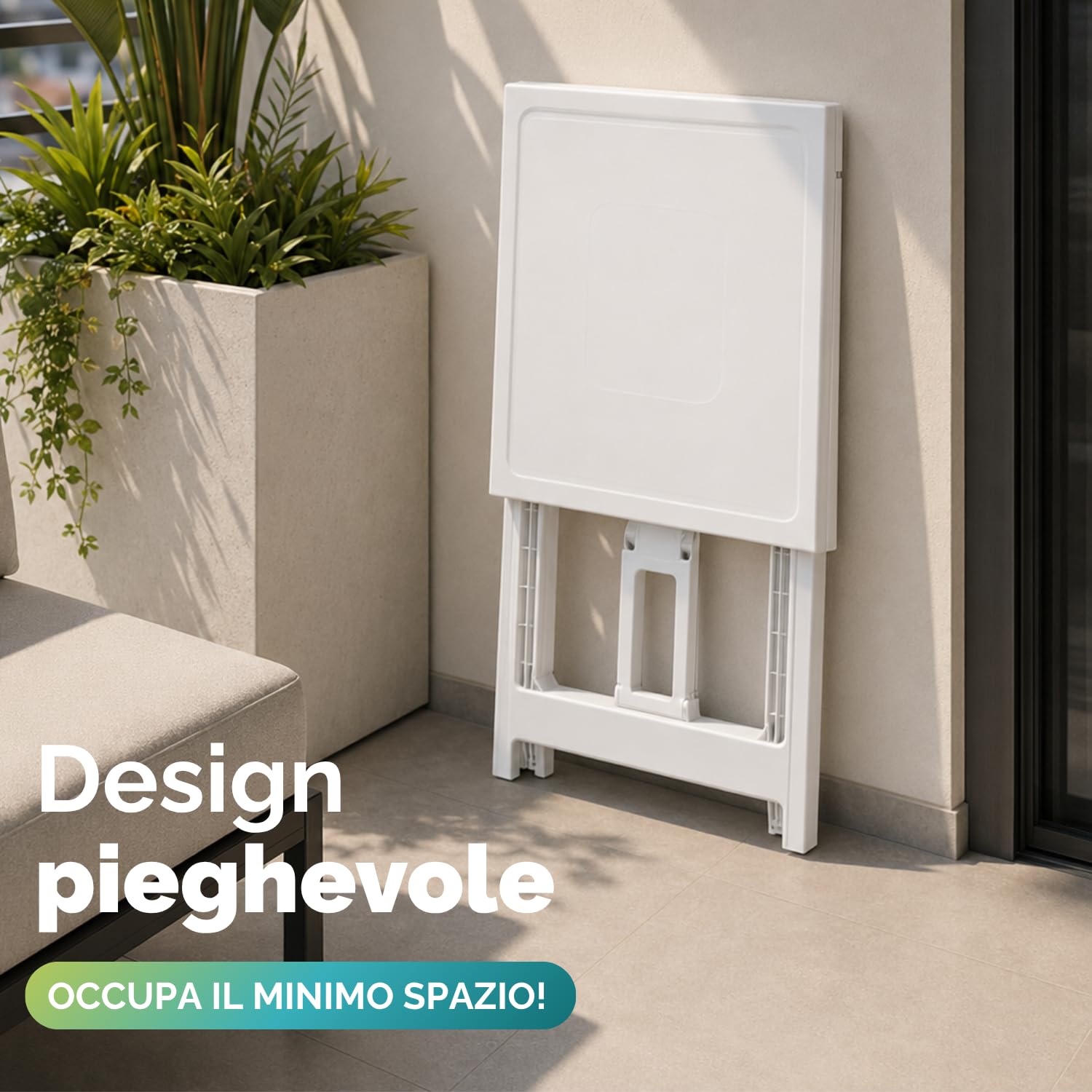 Tavolo pieghevole ARNO chiuso salvaspazio facile da riporre per balcone e terrazzo
