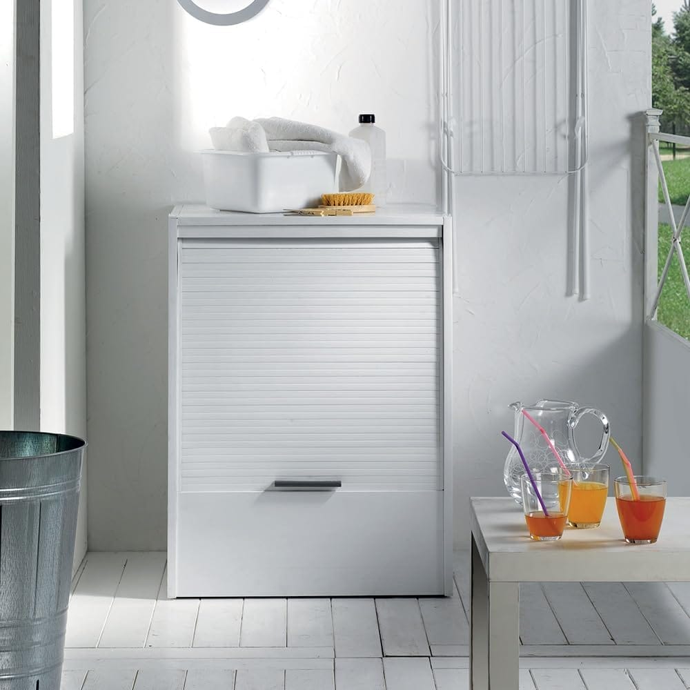 Mobile coprilavatrice Roll Up in PVC 67x59x91 cm con serranda verticale e retro aperto