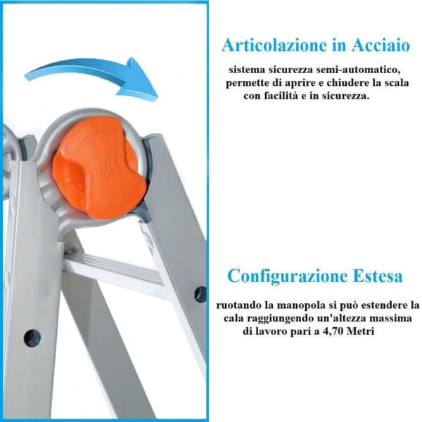 Scala Telescopica In Acciaio Paluplus - 4+4 Pioli, Altezza 4.70 M, Portata 100 Kg | Per Cantieri E Fai Da Te