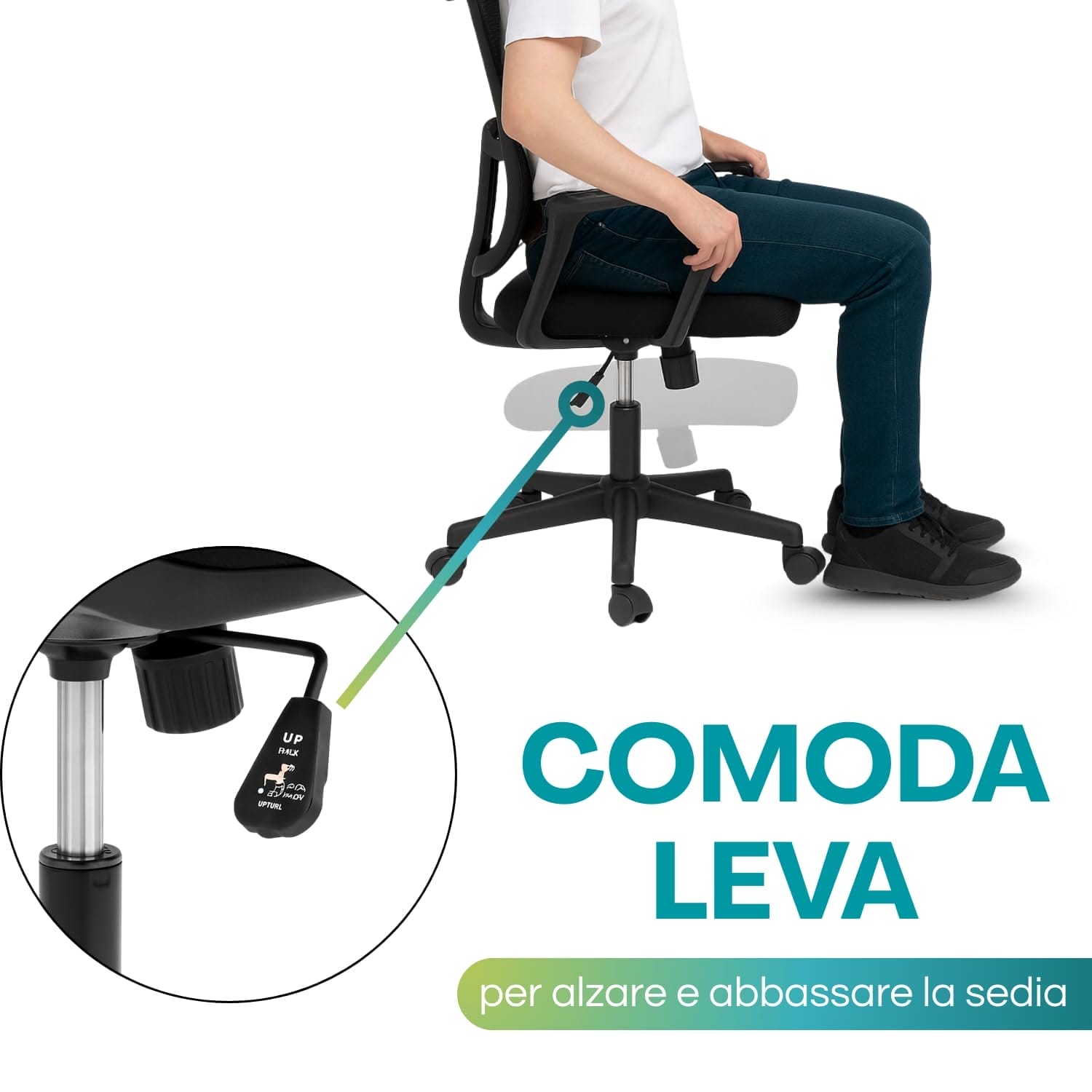 leva per regolare l’altezza della poltrona da ufficio