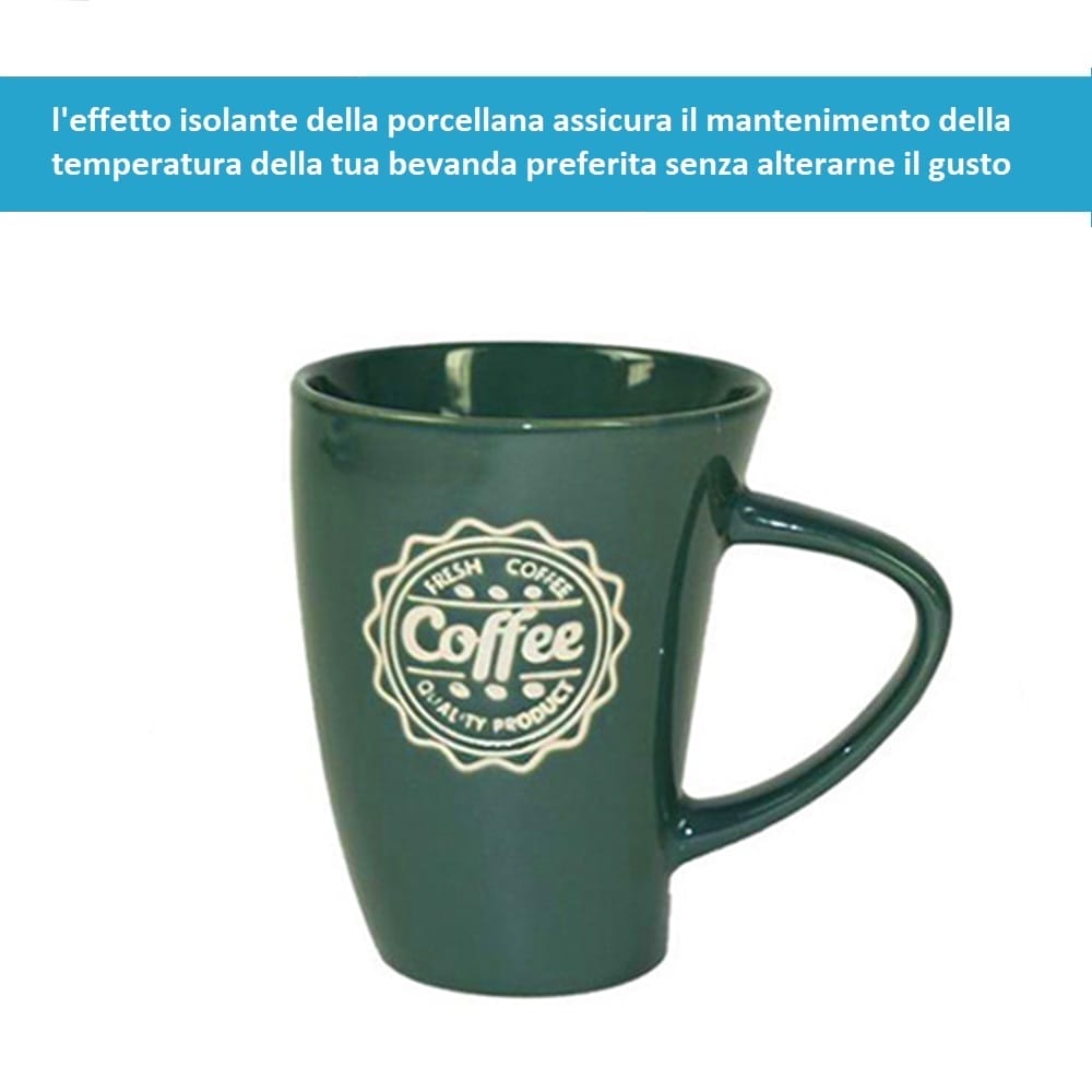 tazza mug porcellana tazza in porcellana verde 350 ml con scritta coffee,