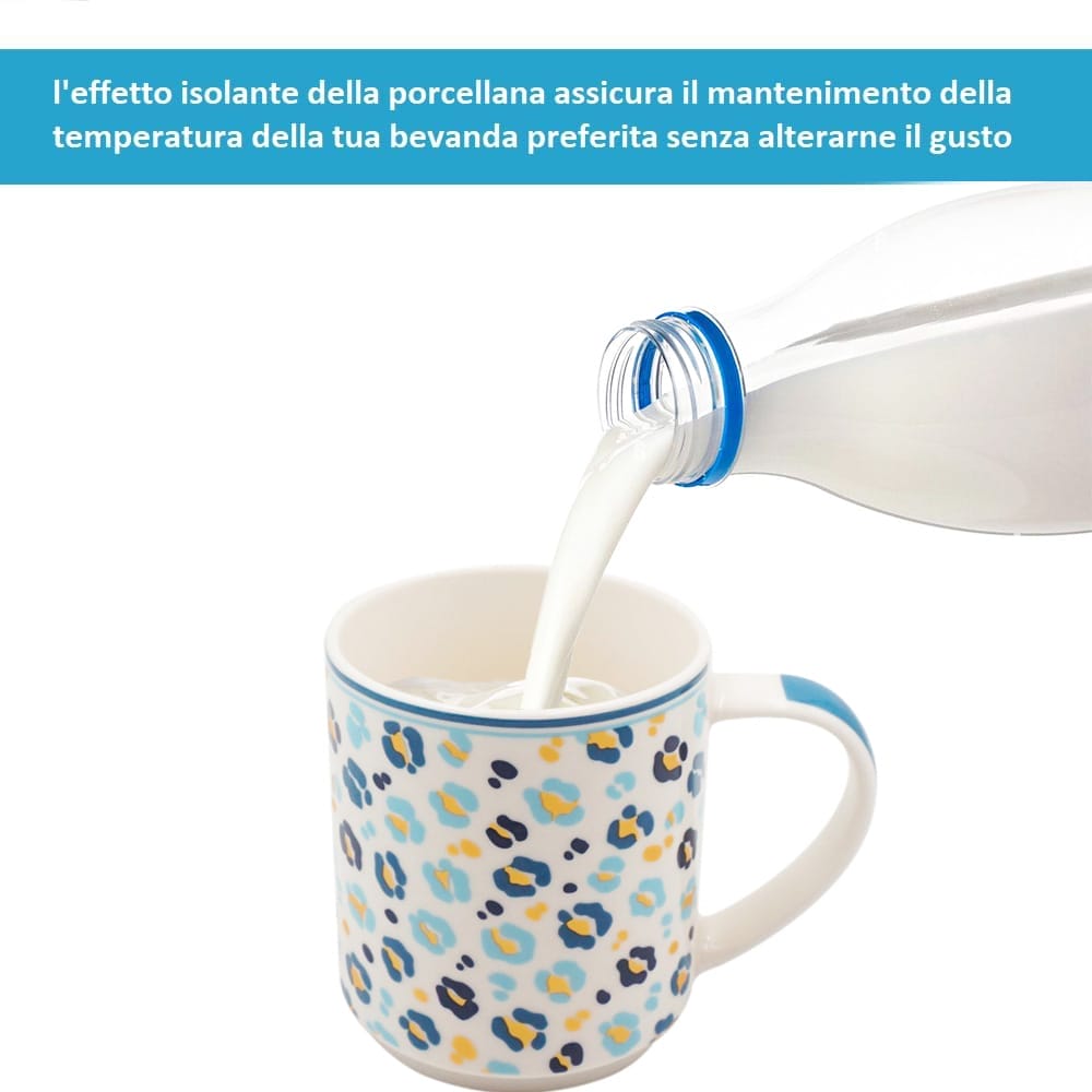TAZZE MUG tazza mug in porcellana decorata multicolor 340 ml con latte versato, adatta a tè e caffè