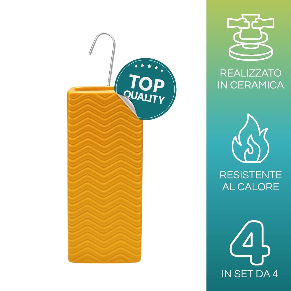 Umidificatore per termosifone in ceramica con motivo a onde e gancio a S, resistente al calore, set da 4