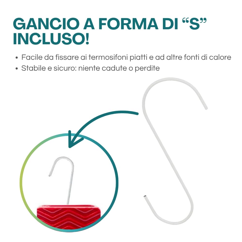 Gancio a S incluso per umidificatore da termosifone in ceramica, fissaggio stabile su caloriferi piatti