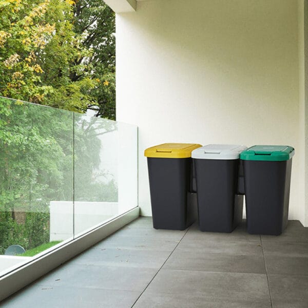 Pattumiera 3 Scomparti Differenziata - 75L Totali - Colore Tortora - Per Casa E Ufficio - Foto 9