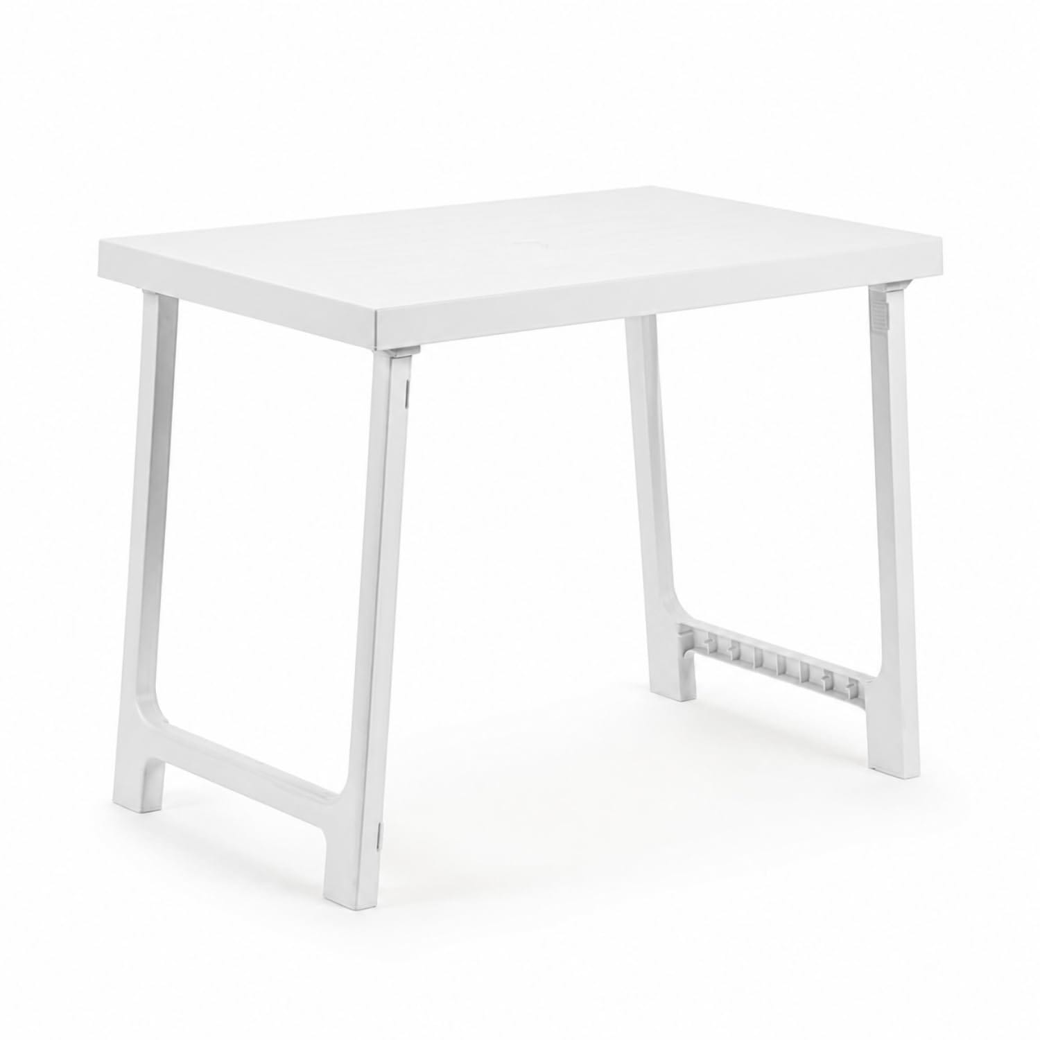 Tavolo rettangolare da giardino NIK pieghevole bianco in plastica con foro centrale per ombrellone