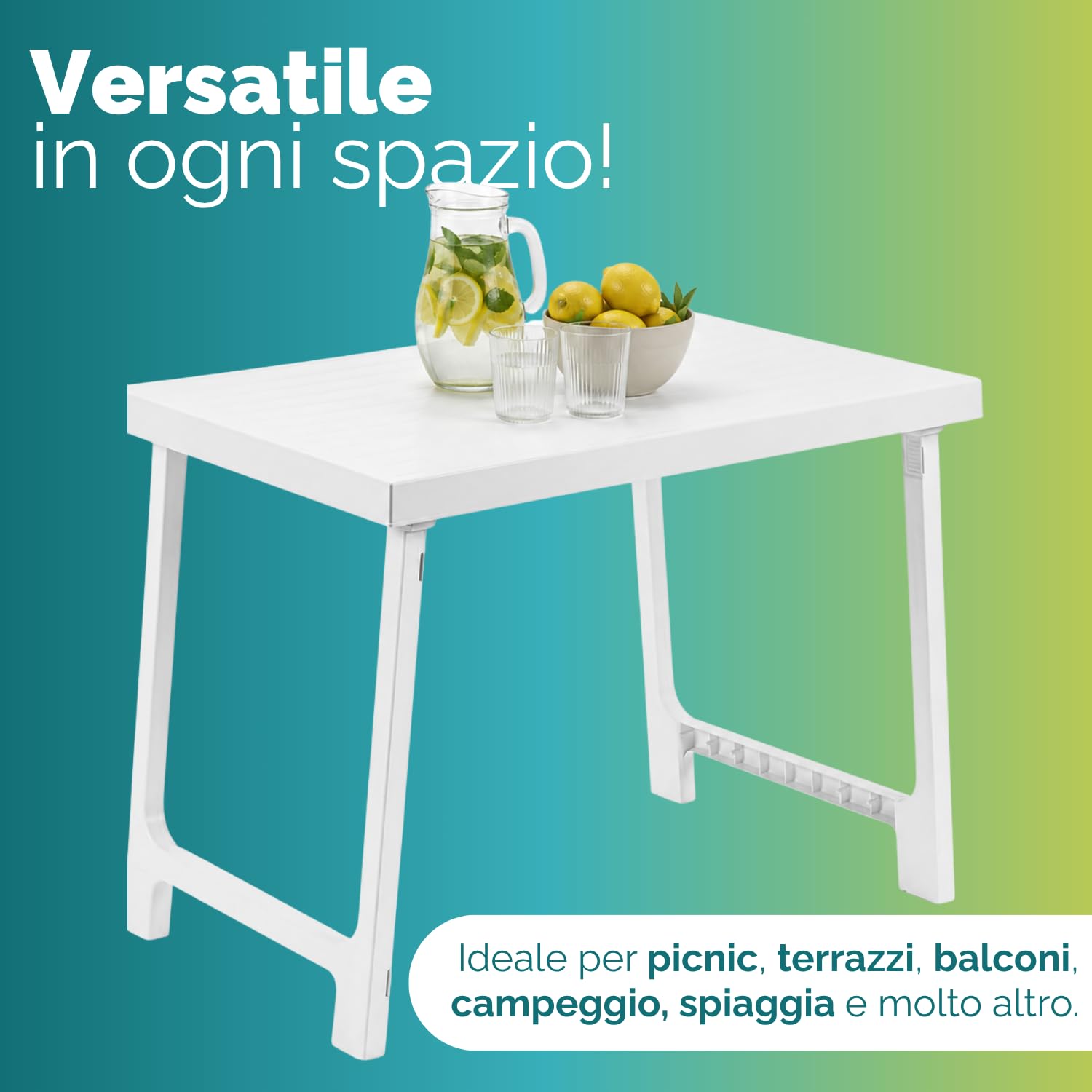 Tavolo NIK Versatile per Esterni Tavolo pieghevole NIK per picnic campeggio balcone terrazzo e spiaggia colore bianco