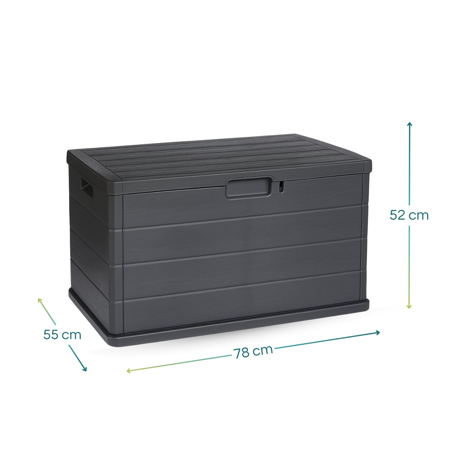 Baule in resina antracite 170L effetto legno con misure 78x55x52 cm per esterno
