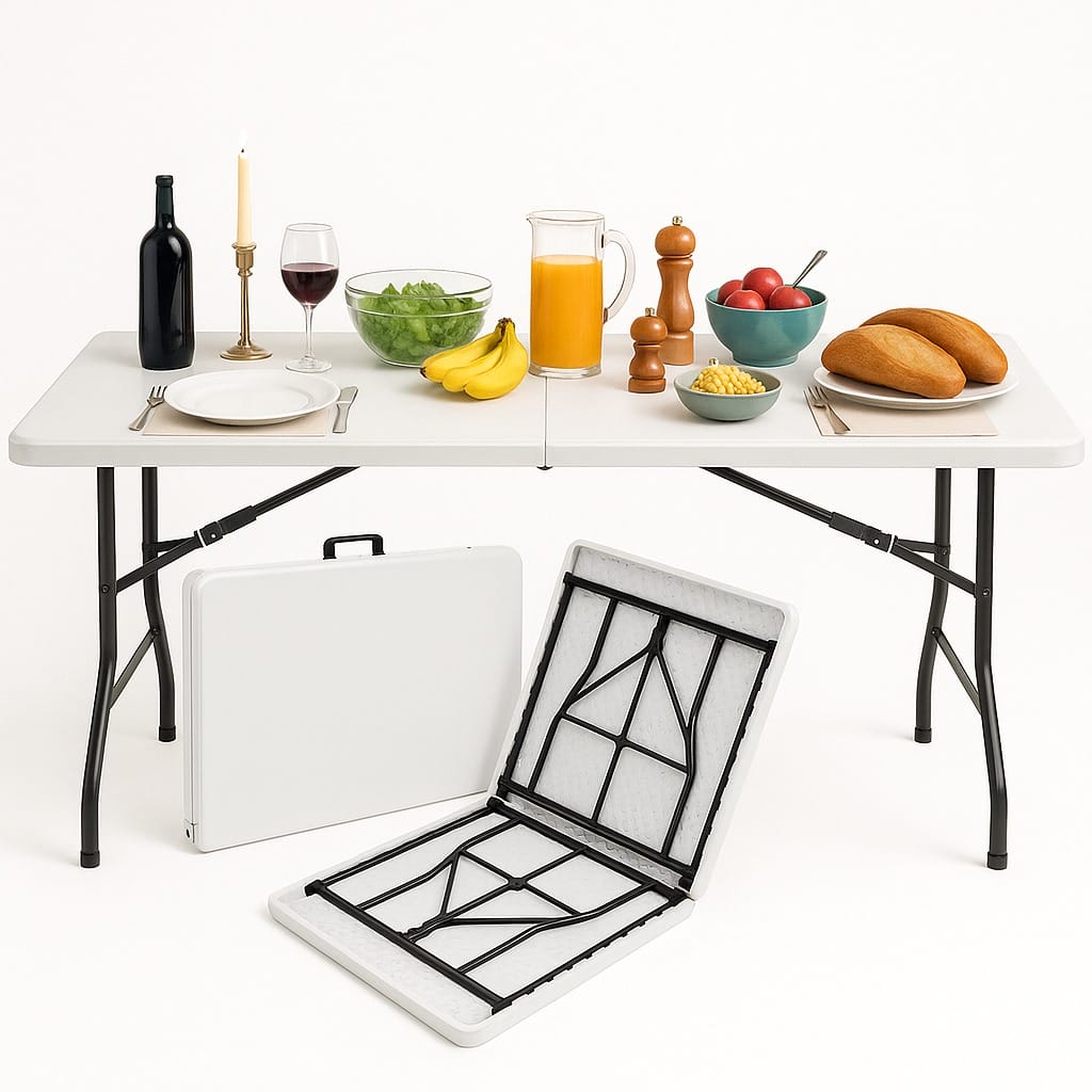 tavolo-catering-rettangolare-richiudibile Tavolo catering rettangolare in plastica pieghevole a valigia 180X71X74 cm