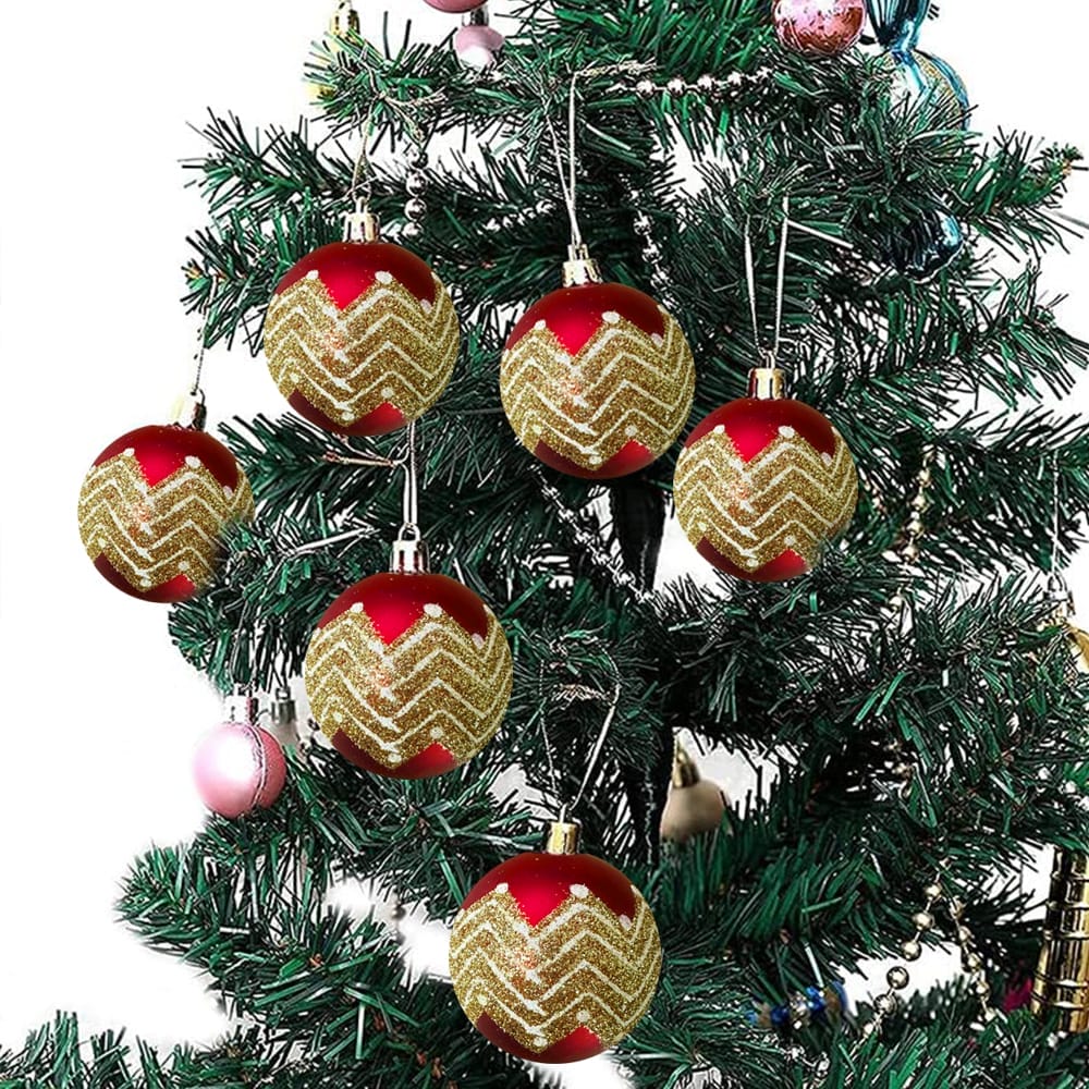 Set 24 palline di Natale Ø7 cm rosse e oro con glitter, decorazioni per albero