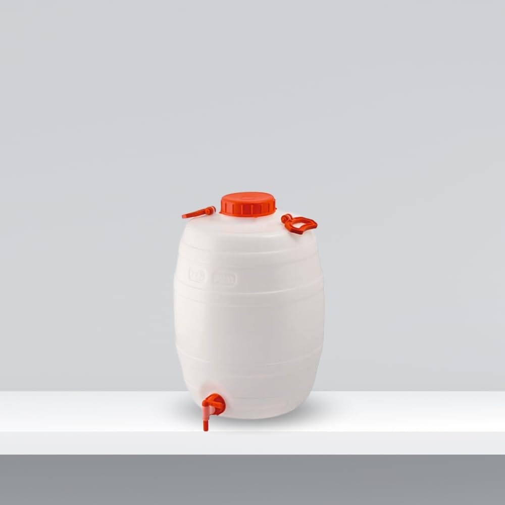 Fustino plastica bianco 50L con rubinetto e tappo rosso
