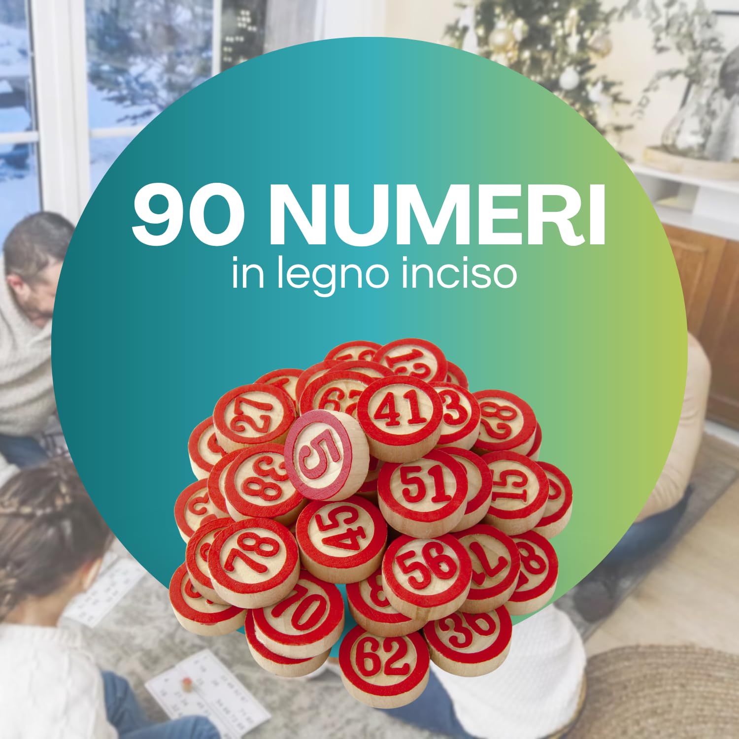 numeri-tombola-napoletana 90 numeri in legno inciso con bordi rossi per la Tombola Napoletana Paluplus, ideali per uso familiare e tradizionale.