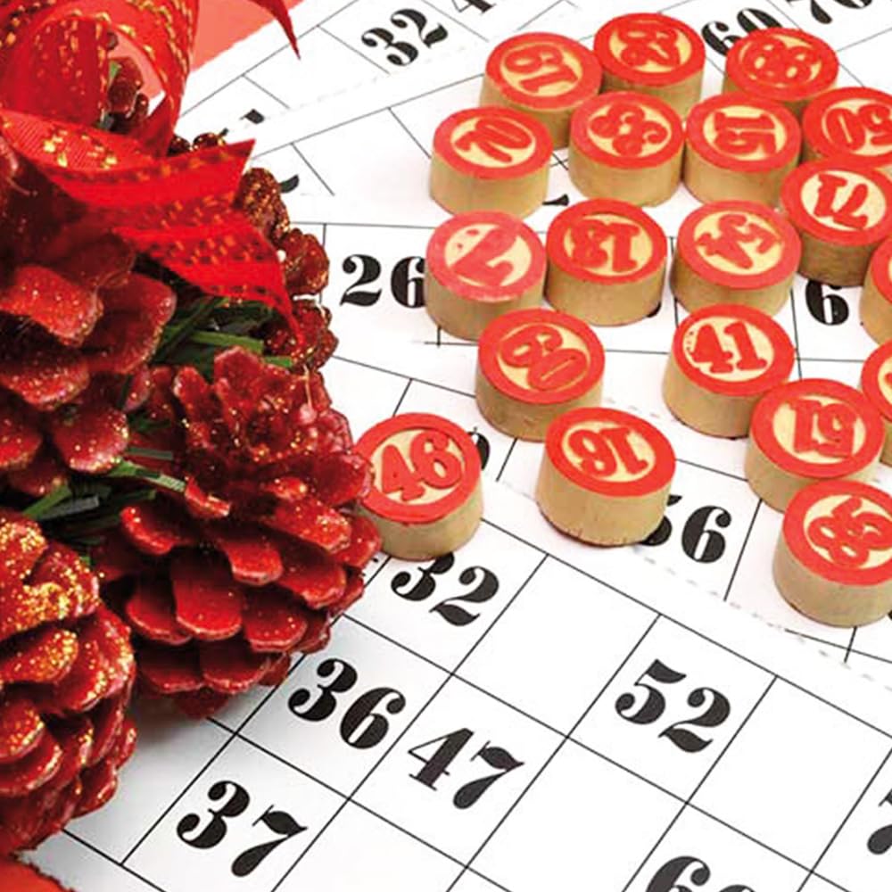 Gioco tombola napoletana completa con tabellone, cartelle e cestello in vimini