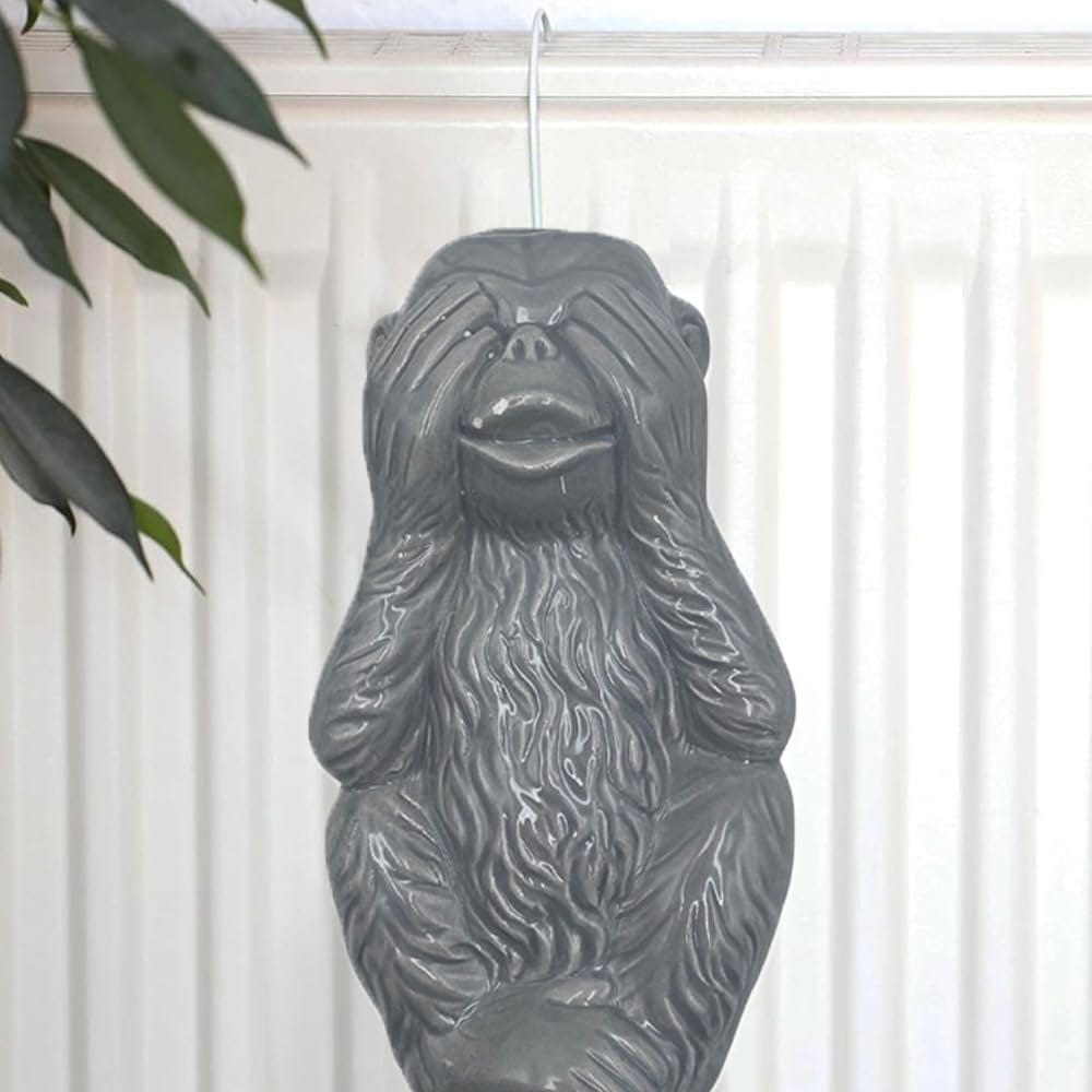 Version 1.0.0 Umidificatore per termosifone scimmia in ceramica grigia con gancio a S decorativo