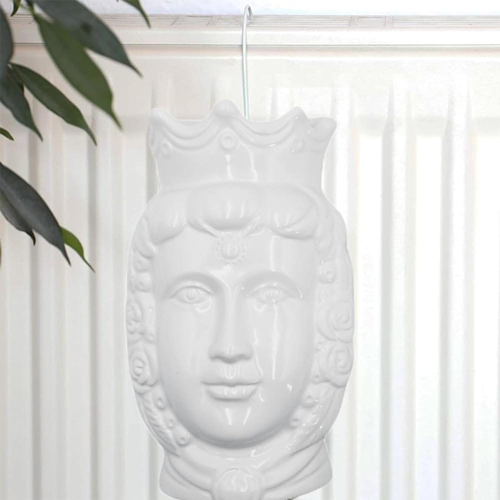 Umidificatore per termosifone in ceramica bianca a forma di testa con corona decorativa