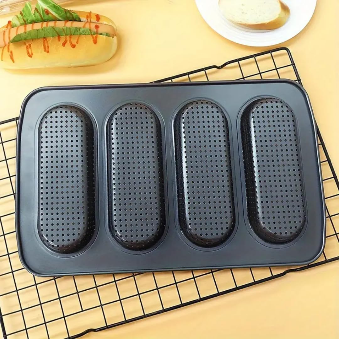 Teglia forata antiaderente 4 stampi da 7x17 cm per panini e baguette