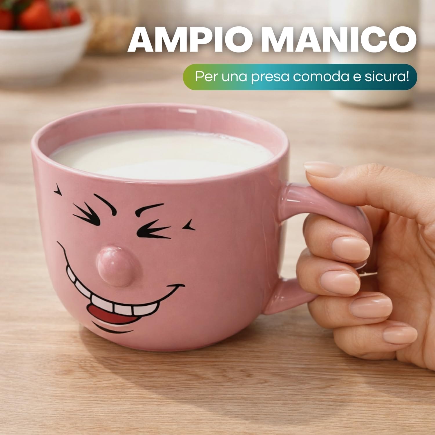 Tazza colazione con faccina in porcellana di alta qualità resistente e brillante