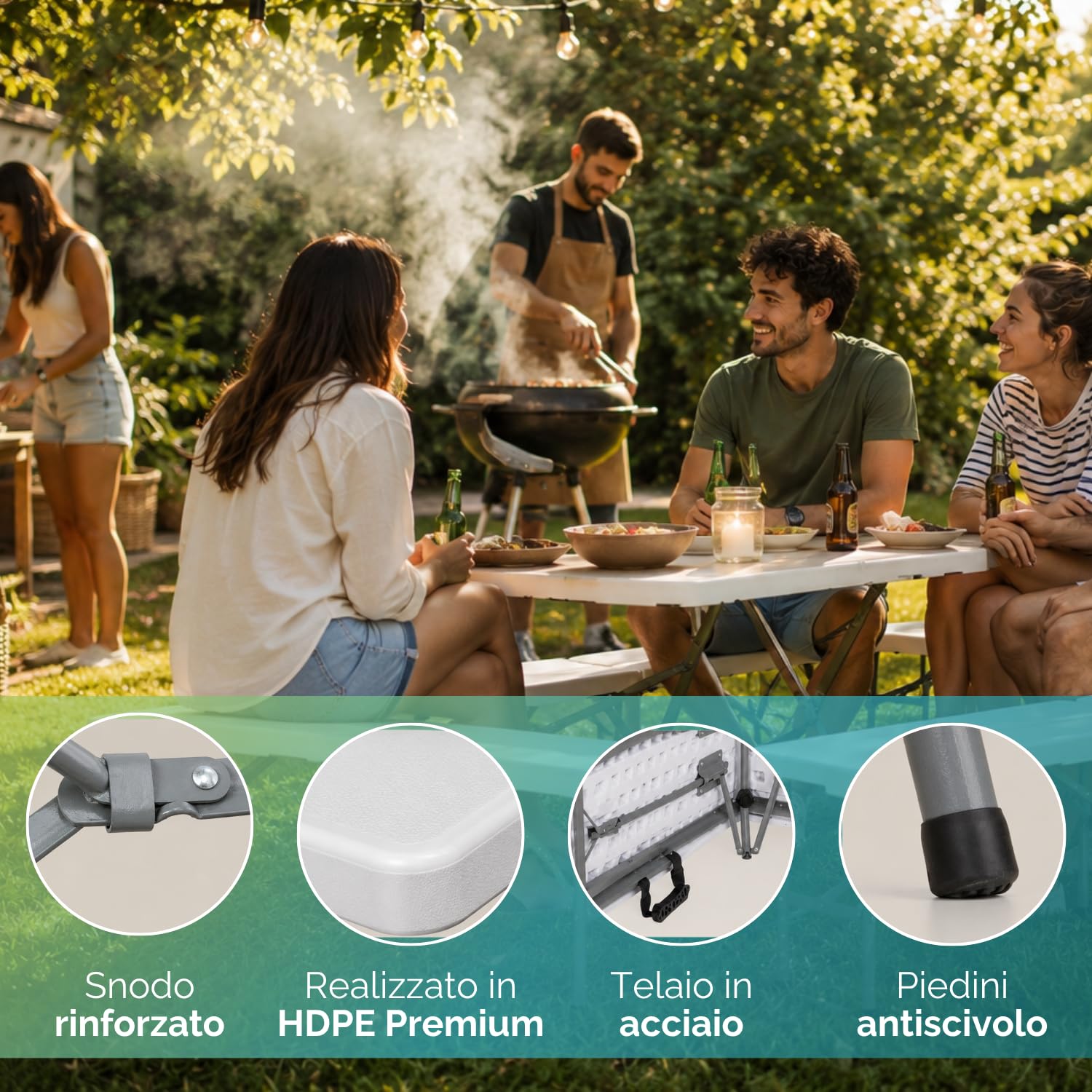 Panchina pieghevole resistente in HDPE con telaio in acciaio