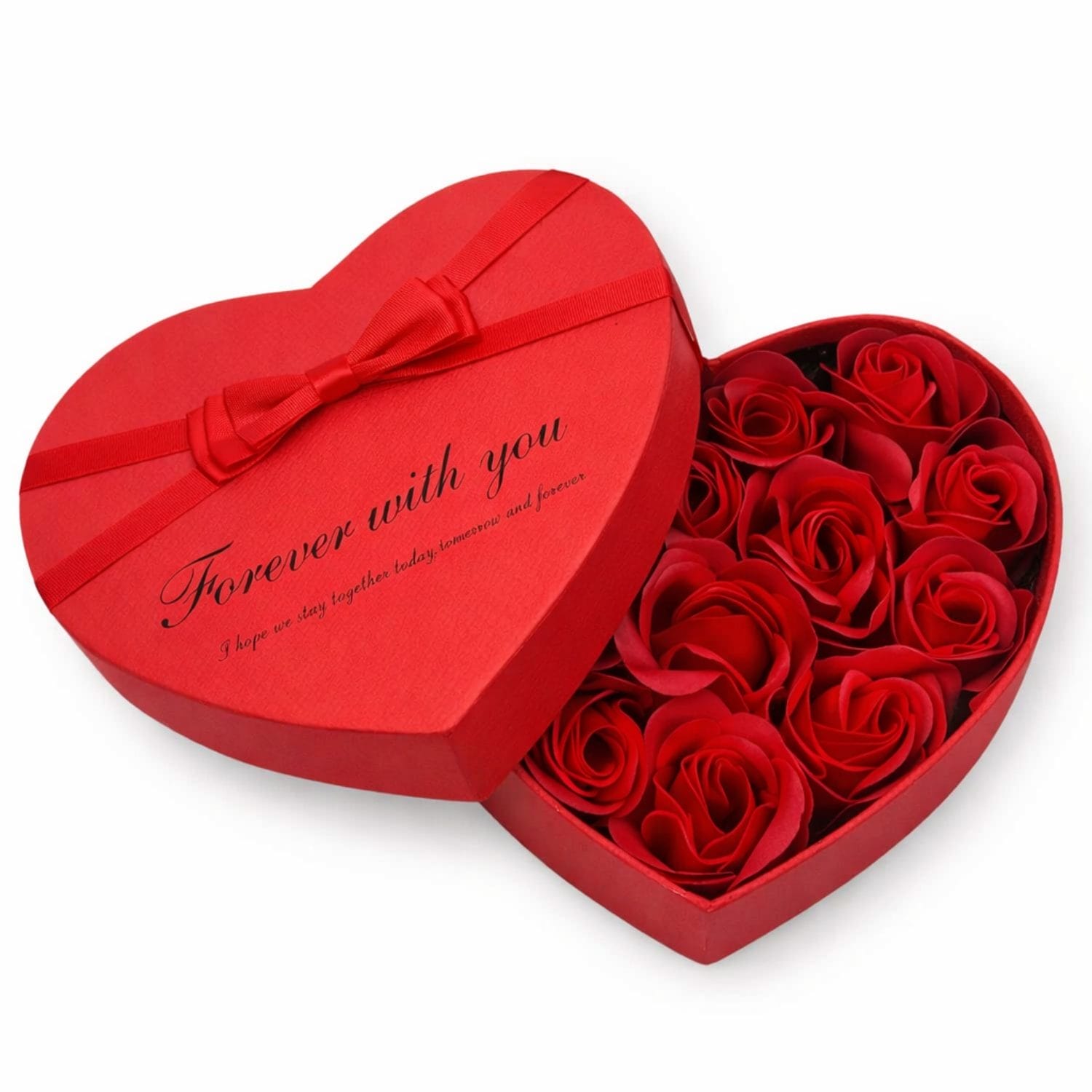 scatola a forma di cuore principale Scatola a forma di cuore con 14 rose rosse artificiali