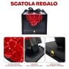 Dettagli cofanetto regalo con 14 rose artificiali, supporto cuore porta rose e anello di presa del cassetto